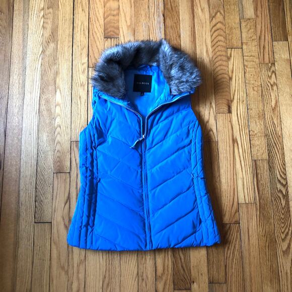 Talbots NWOT Women's Sleeveless Faux Fur Puffer Vest Bright Blue Size S - Picture 5 of 7
